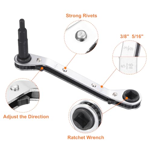 HARFINGTON 2pcs HVAC Service Wrench Set 1/4" 5/16" 3/16" 3/8" 25° 180°Double Head 16-Teeth Air Conditioner Valve Reversible Ratchet Wrench for Refrigeration Equipment Repair, Silver - color: Silver