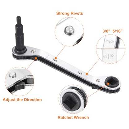 HARFINGTON 2pcs HVAC Service Wrench Set 1/4" 5/16" 3/16" 3/8" 25° 180°Double Head 16-Teeth Air Conditioner Valve Reversible Ratchet Wrench for Refrigeration Equipment Repair, Silver - color: Silver