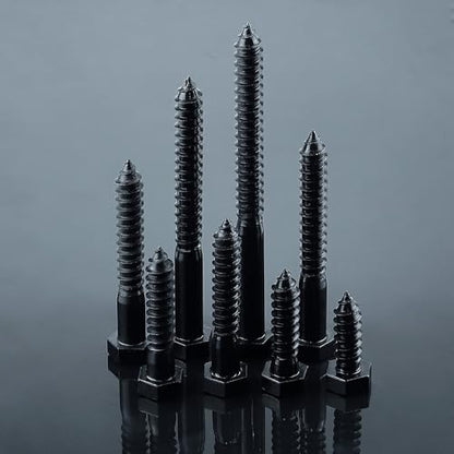 1/2 x 3 Black Hex Head Lag Screws Bolts (8 pcs), 304 Stainless Steel 18/8, Black Oxide Coated, Partial Thread, Deck Screws, Heavy Duty Hex Head Wood Lag Screws, Fayeploo - size: 1/2 x 3"