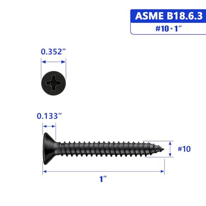 #10 X 1 Black Flat Head Sheet Metal Screws Phillips Drive Wood Screws, 304 Stainless Steel 18-8 Black Coating, Pack of 100 - color: Silver, size: #10 X 1"