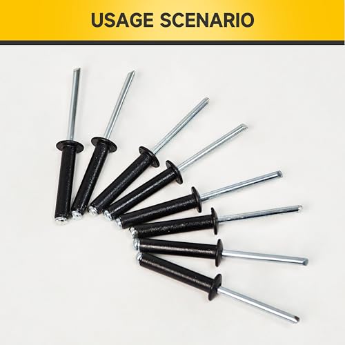 Mywish (400Pcs) 1/8" x 1/4" Black Blind Pop Rivets Aluminum Grip and Steel Mandrel Blind Rivets, Open End 1/8 Rivets for Metal - size: 1/8" x 1/4"