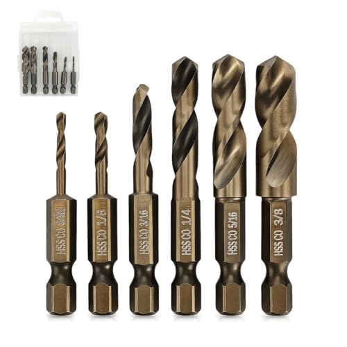 M35 Cobalt Stubby Drill Bits, 6Pcs 1/4" Hex Shank Short Metal Drill Bits