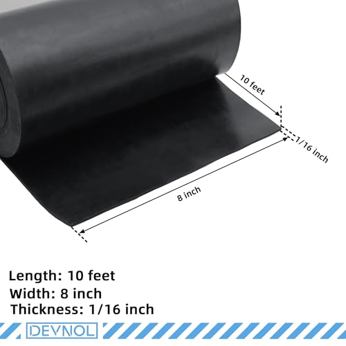DEVNOL Neoprene Rubber Strip 1/16 (.062)" Thick X 8" Wide X 10'Long Grade 65A for Gasket, Surface Protection, Sealing - size: 1/16" x 8" x 10'