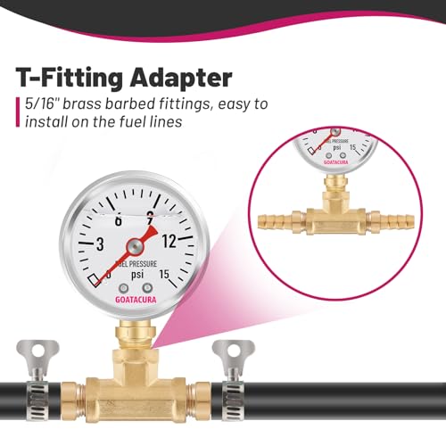 0-15psi Glycerin Filled Fuel Pressure Gauge Kit, 1-1/2" Dial Size, 304 Stainless Steel Case, 5/16" Fuel Line Fuel Pressure T-Fitting Adapter, Lower Mount, with High Accuracy… - size: 0-15psi, style: Lower Mount(T-Fitting Adapter)