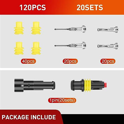 Nilight 120PCS 1 Pin Electrical Connector ‎Plug with Male Female Terminals - size: 1Pin Connector 200Pcs