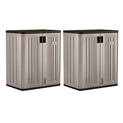 Suncast 2 Pack 9 Cu. Ft. Base Storage Cabinet, Resin Garage Organizer, Platinum Metallic/Slate