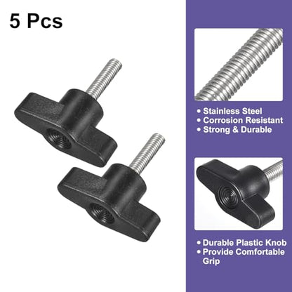 uxcell 5Pcs Clamping Screw Knob, M5 x 20mm Metric 304 Stainless Steel T Shaped Thumb Screws Handle for Quick Remove Hand Tightening Knob Replacement - size: M5 x 20mm