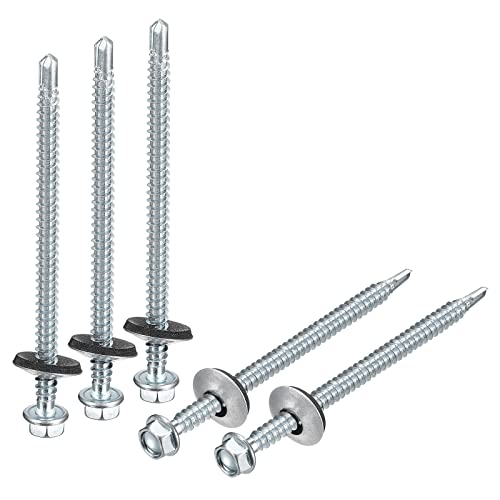 uxcell #12 x 3-9/16" Self Drilling Screws with Rubber Washer, 100pcs Zinc Plated Steel Roofing Screws Hex Head Self Tapping Screws with EPDM Washer for Metal to Metal - size: #12 x 3-9/16"