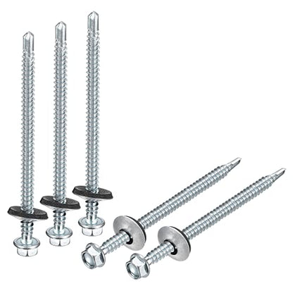 uxcell #12 x 3-9/16" Self Drilling Screws with Rubber Washer, 100pcs Zinc Plated Steel Roofing Screws Hex Head Self Tapping Screws with EPDM Washer for Metal to Metal - size: #12 x 3-9/16"