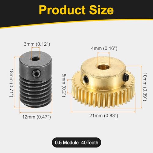 uxcell Worm Gear Set Right Rotation 40T 0.5 Module 1:40 Reduction Rate - size: Gear-4mm, Rod-3mm Bore, style: 0.5M-40T