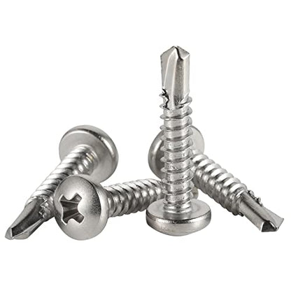 Mellewell #8 x 3/4" Pan Head Self Drilling Screws, Self Tapping Sheet Metal Screws, 410 Stainless Steel, 100 PCS - color: Silver, size: #8 x 3/4"