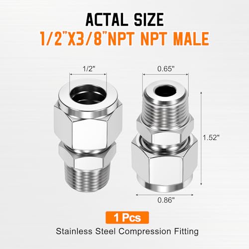 1/2"OD Compression x 3/8" NPT Male Union Coupling Connector - size: 1/2"ODx3/8" MNPT