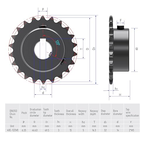 23 Tooth Roller Chain Sprocket, 25 Chain, 14mm Bore, Kw - size: 23T/14(5x2.3)mm keyway