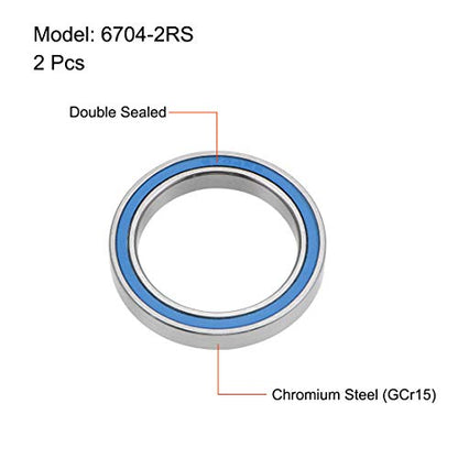 uxcell 6704-2RS Deep Groove Ball Bearings 20mm x 27mm x 4mm Double Sealed Chrome Steel Blue Cover P6(ABEC3) 2pcs - size: 20x27x4mm