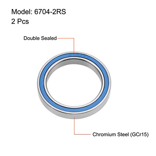 uxcell 6704-2RS Deep Groove Ball Bearings 20mm x 27mm x 4mm Double Sealed Chrome Steel Blue Cover P6(ABEC3) 2pcs - size: 20x27x4mm