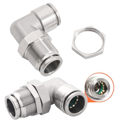 2Pcs Bulkhead Elbow 1/2" Tube OD x 1/2" NPT Push to Connect Fittings - size: 1/2" x 1/2"