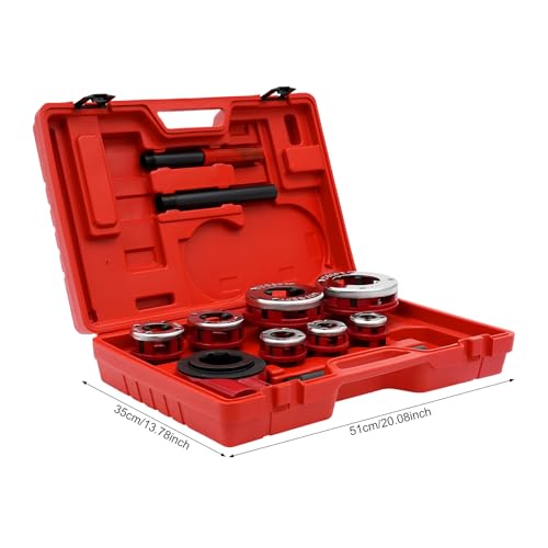 Ratchet Pipe Threader Kit, 7 Dies 3/8"-2" BSPT Carbon Steel Red Hand Tool