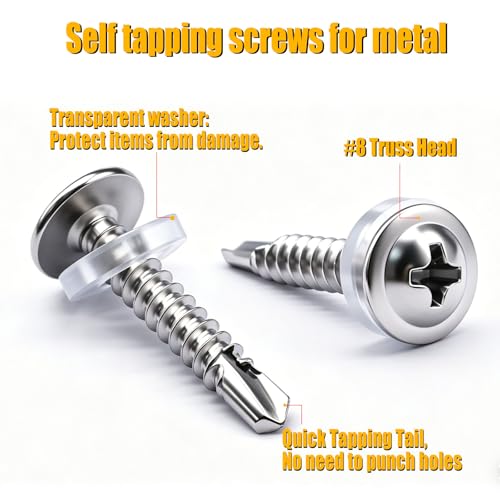 weideer 320pcs #8×1/2" Self Tapping Screws for Metal, 410 Stainless Steel Metal Screw, Truss Head Sheet Metal Screws with Washer, Screwdriver Bit K-158-W-13mm - size: SV 320PCS ＃8×1/2"