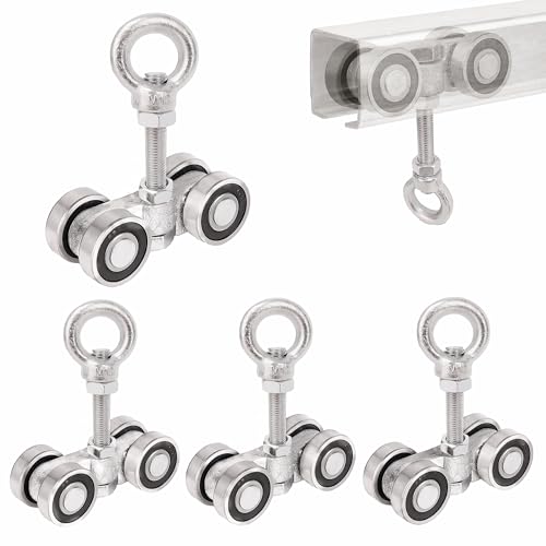 BiJun 4 Wheel Trolley Assembly Rollers - 650lbs Heavy-Duty Roller with M12 Bolt & Lifting Eye Nut - Fits 1-5/8" Wide/Taller Strut Channels (A2) - color: A2