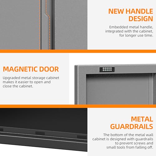 Garage Wall Cabinet with 2 Doors, Metal Wall Cabinet with Lock - color: Black Gray, size: 26''h wall cabinet