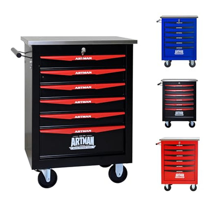 Rolling Tool Chest,Stainless Steel Worktop,Black,6‑Drawer - color: Black, size: 6-Drawers