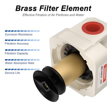 AIRZOE 3/8" NPT Compressed Air Filter, Semi-Auto Drain,0-150psi, AF3000-03 - size: 3/8" NPT