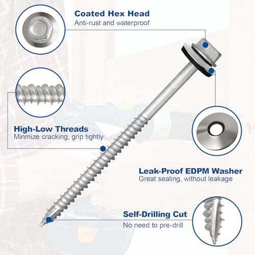 #10×3Inch Metal Roofing Screws 320-PCS Hex Head Rustpert Coating Screws - size: #10×3
