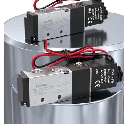 4V210-08 5/2 Way Pneumatic Solenoid Valve, 24V DC Single Solenoid Pilot Operated, Electric Air Control Valve for Air Cylinders, Automation (4V210-08 DC24V/Out of line) - color: Out of line/DC24V