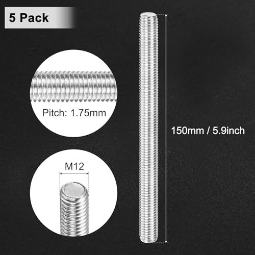 M METERXITY 5Pcs Fully Threaded Rod M12x150mm Right Hand Thread Bar Studs - size: M12x150mm