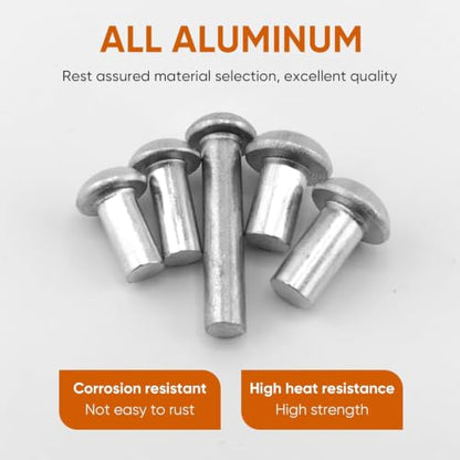 ALLCLEAN 1/8" Diameter X 1/2" Length Solid Aluminum Brazier Head Rivets,Aluminum Boat Rivets,Round/Dome Head Rivet,Pack of 350 - size: 1/8" x 1/2"