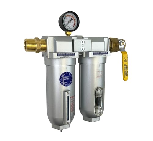 1" NPT Industrial (2-Stage) Coalescing Filter Removes Oil, Moisture Vapor Aerosols and in Line Desiccant Bead Air Dryer for Compressed Air Lines - size: 1" NPT, style: 2-STAGE FD