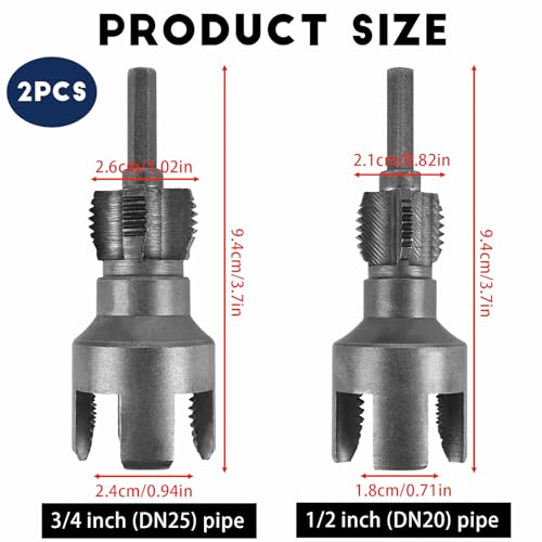 2 in1 Integrated Internal & External Pipe Threading Tool, 2Pcs Dual-Function PVC Pipe Threader Set 1/2" and 3/4" Dies with Hex Shank, Pipe Thread Cutting Tool, PVC Thread Maker Tool for Electric Drill