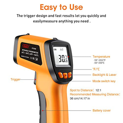 Infrared Thermometer (Not for Human), XinJiaYi Laser Temperature Gun for Pizza Oven, Non-Contact Laser Thermometer Gun for Cooking/BBQ/Grill/HVAC, Surface Thermometer -58°F ~ 1022°F Yellow - color: -58°F ~ 1022°F-Yellow