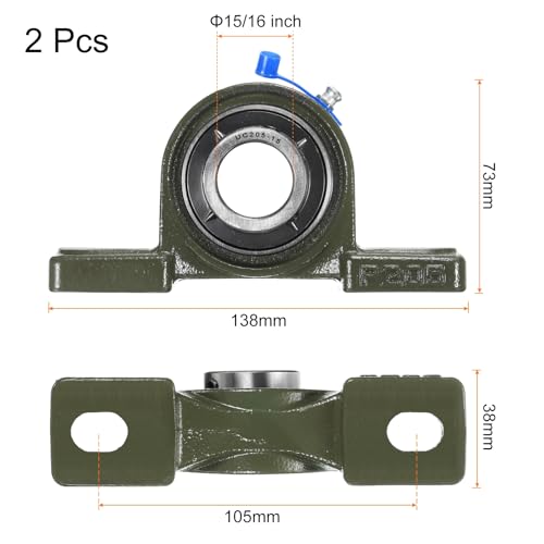 uxcell 2 Pcs UCP205-15 Pillow Block Bearings 15/16 inch Bore Self Alignment, Solid Cast Iron Base Mounted Chrome Steel Bearings - size: UCP205-15