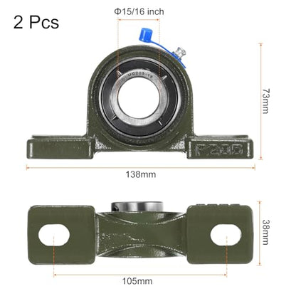 uxcell 2 Pcs UCP205-15 Pillow Block Bearings 15/16 inch Bore Self Alignment, Solid Cast Iron Base Mounted Chrome Steel Bearings - size: UCP205-15