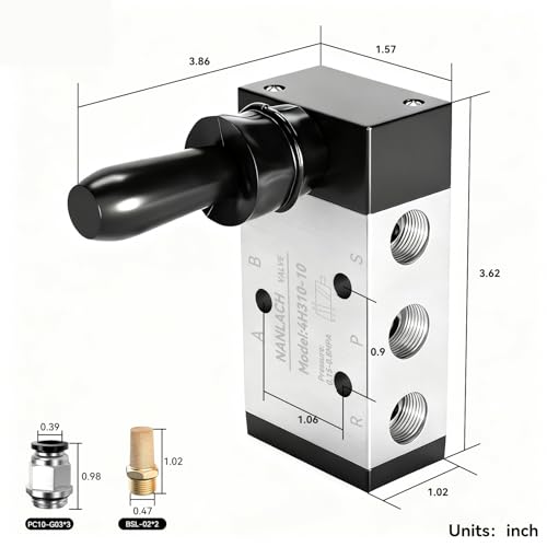 PNEUMATIC 3/8"NPT 5 Way 2 Postion Air Hand Lever Operated Valve Pneumatic Solenoid Valve Manual Control Push-Pull 4H310-10 - size: 3/8"NPT