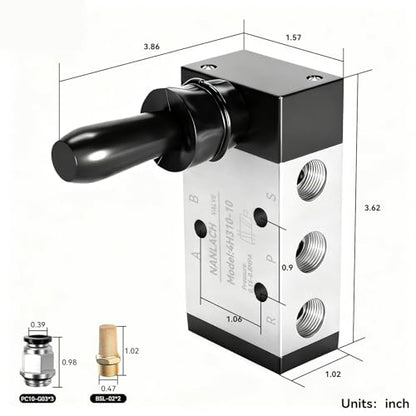 PNEUMATIC 3/8"NPT 5 Way 2 Postion Air Hand Lever Operated Valve Pneumatic Solenoid Valve Manual Control Push-Pull 4H310-10 - size: 3/8"NPT