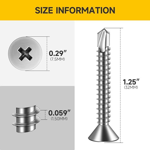 Mywish (250Pcs) #8 x 1-1/4" Self Tapping Screws for Metal, Stainless Steel Flat Phillips Head Sheet Metal Screws, Bright Finish Mouting Screws, Self Drilling Screws for Metal Plastic & Wood - size: #8 x 1-1/4"