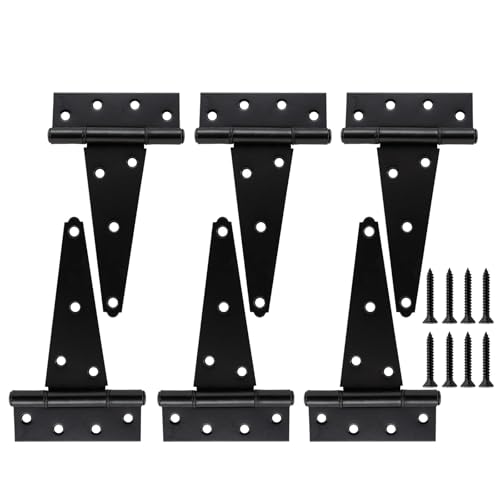 HOME MASTER HARDWARE 6" Heavy Duty Gate Hinges, 6 Pack T Strap Hinges - size: 6 in-6 Pack