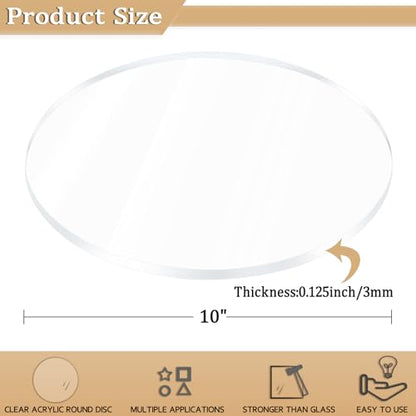 2 Pieces 1/8" Clear Circle Acrylic Sheet, 10 Inch Diameter Plexiglass Sheet, Round for Cake Discs, Plexiglass Table Top, Acrylic Backdrops and DIY Display Projects Craft - size: 10 Inch Diameter, 1/8" Thick