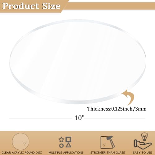 2 Pieces 1/8" Clear Circle Acrylic Sheet, 10 Inch Diameter Plexiglass Sheet, Round for Cake Discs, Plexiglass Table Top, Acrylic Backdrops and DIY Display Projects Craft - size: 10 Inch Diameter, 1/8" Thick