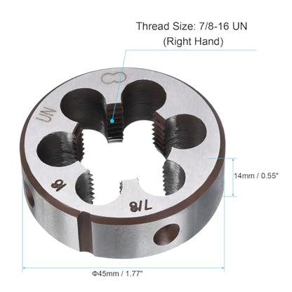 uxcell Round Threading Die 7/8-16 UN Thread Right Hand Screw Cutting Fixed Dies, Alloy Tool Steel Tapping Repair Tool