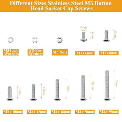 555 Pieces M3 Screws Nuts Washers Set, Sutemribor M3 x 6/8/10/12/16/20/25mm Button Head Socket Cap Screws Nuts Washers Assortment Kit, 304 Stainless Steel, Fully Threaded - size: M3 Screws Kit, style: Button Head