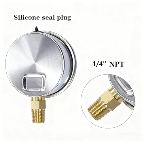 YSIL 1/4 NPT Liquid Filled Pressure Gauge w/ 3/8 NPT 1/2 NPT Adapter 300Psi - size: 0-300 psi