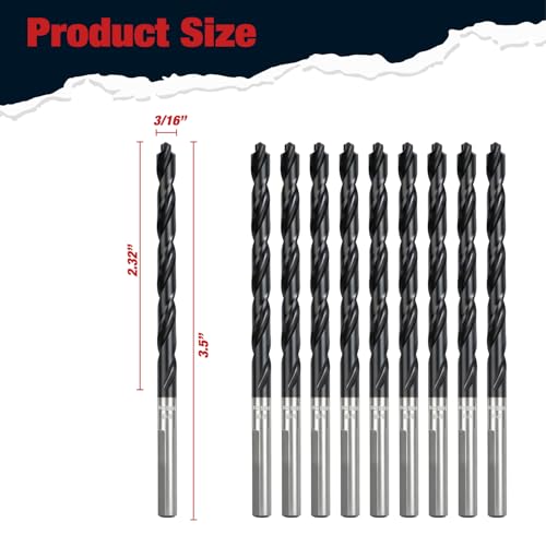 ANGELSWORD 3/16" Drill Bit for Metal Hardened,M35 Cobalt,TiAlN Coat,10pc - size: I. 3/16“-10 pc