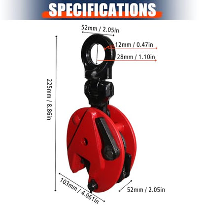 Vertical Plate Lifting Clamp,1760lbs Capacity Heavy Duty Steel Plate Clamp 0.8T with 0.8 Inch Jaw Opening, Industrial Lifting Clamp for Sheet Metal and Steel Plate Handling - color: 1760lbs-vertical - Rotating Ring