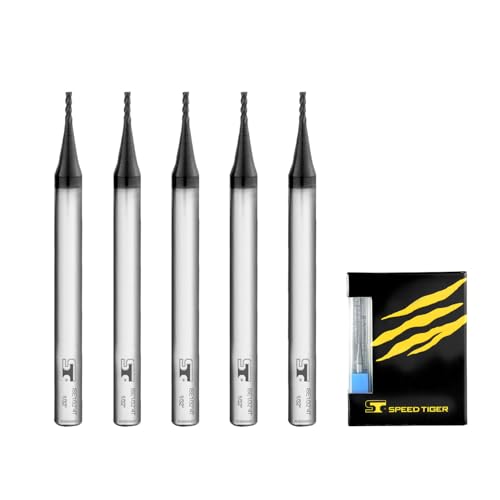 SPEED TIGER 1/32" Micrograin Carbide Square End Mill - 4 Flutes - ISE1/32 4T (5 Pieces, 1/32") for Alloy Steels, Hardened Steel, Metal & More – Mill Bits Sets for DIYers & Professionals (5pcs) - size: 1/32 in