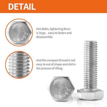 M4 x 30mm 35mm 40mm 45mm 50mm Heavy Duty Hexagon Bolts Hex Head Screws, 304 Stainless Steel, Metric Machine Fully Threaded, Bright Finish, Assortment Kit 50PCS - size: M4 x 30/35/40/45/50mm (50PCS)