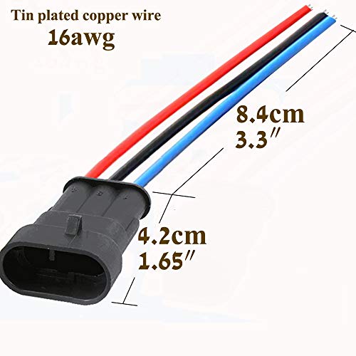 3 Pin Connector Waterproof,3Pin Way Car Electrical Connector,with Wire 16AWG Marine for Car,Truck,Boat,Motorcycle and Other Wire Connections. (5pairs) - size: 3-way