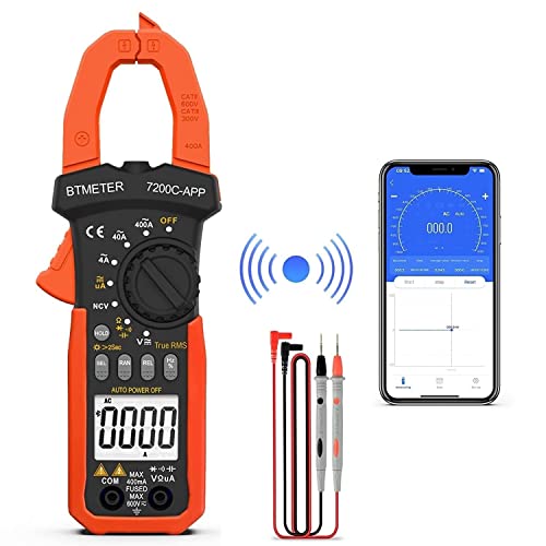 BTMETER Digital Clamp Meter Multimeter, Auto Range 4000 TRMS AC DC Voltmeter Ammeter Test Volt Amp Ohm Capacitance Frequency w/Data Export, Mini Multi Tester BT-7200CAPP - color: 400A AC/4000uA DC Current + Bluetooth
